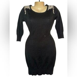 BCX Black Long Sleeve Beaded Shoulder Sweater Dress